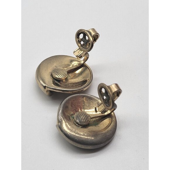 Vintage Crown Trifari Brushed Shiny Gold Tone Swirl Clip Earrings Classic - Picture 5 of 8